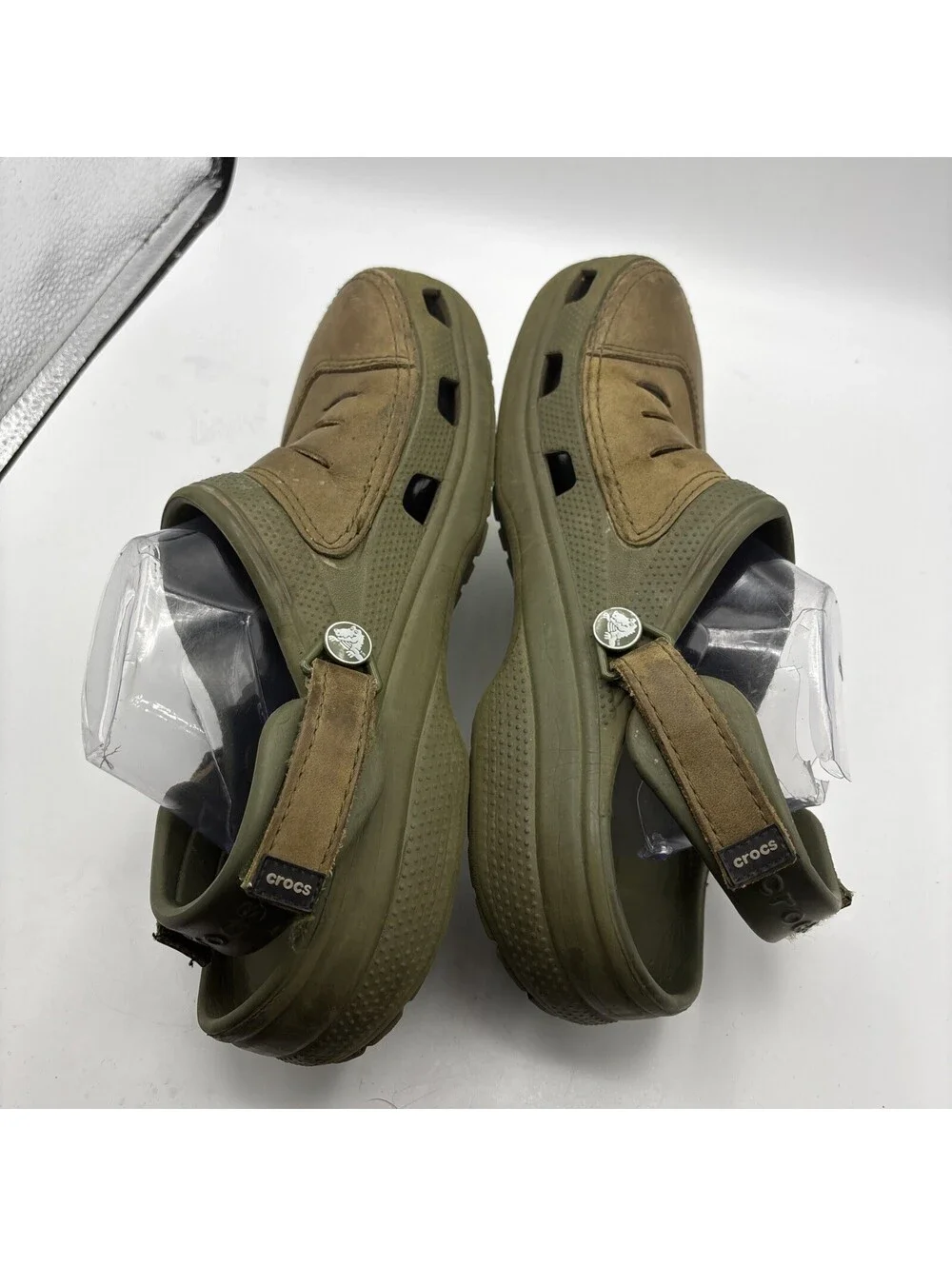 Mens Crocs Yukon Leather Clogs Khaki Coffee Brown Adjustable Shoes Size 10